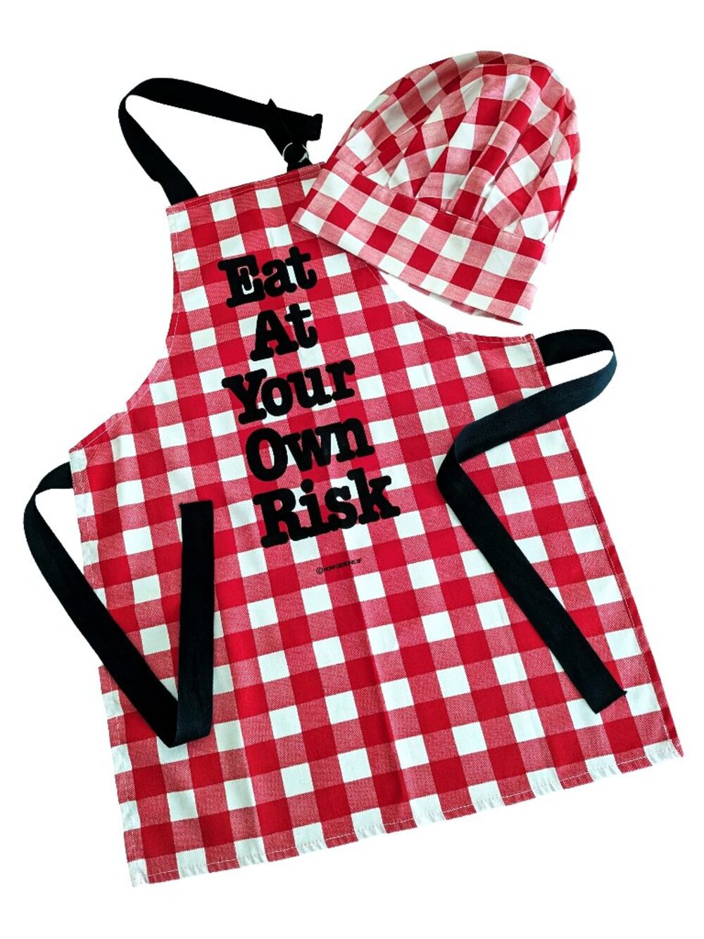 VINTAGE 1970s Novelty Apron/Chef's Hat Set, Red & White Gingham (BBQ, Costume)